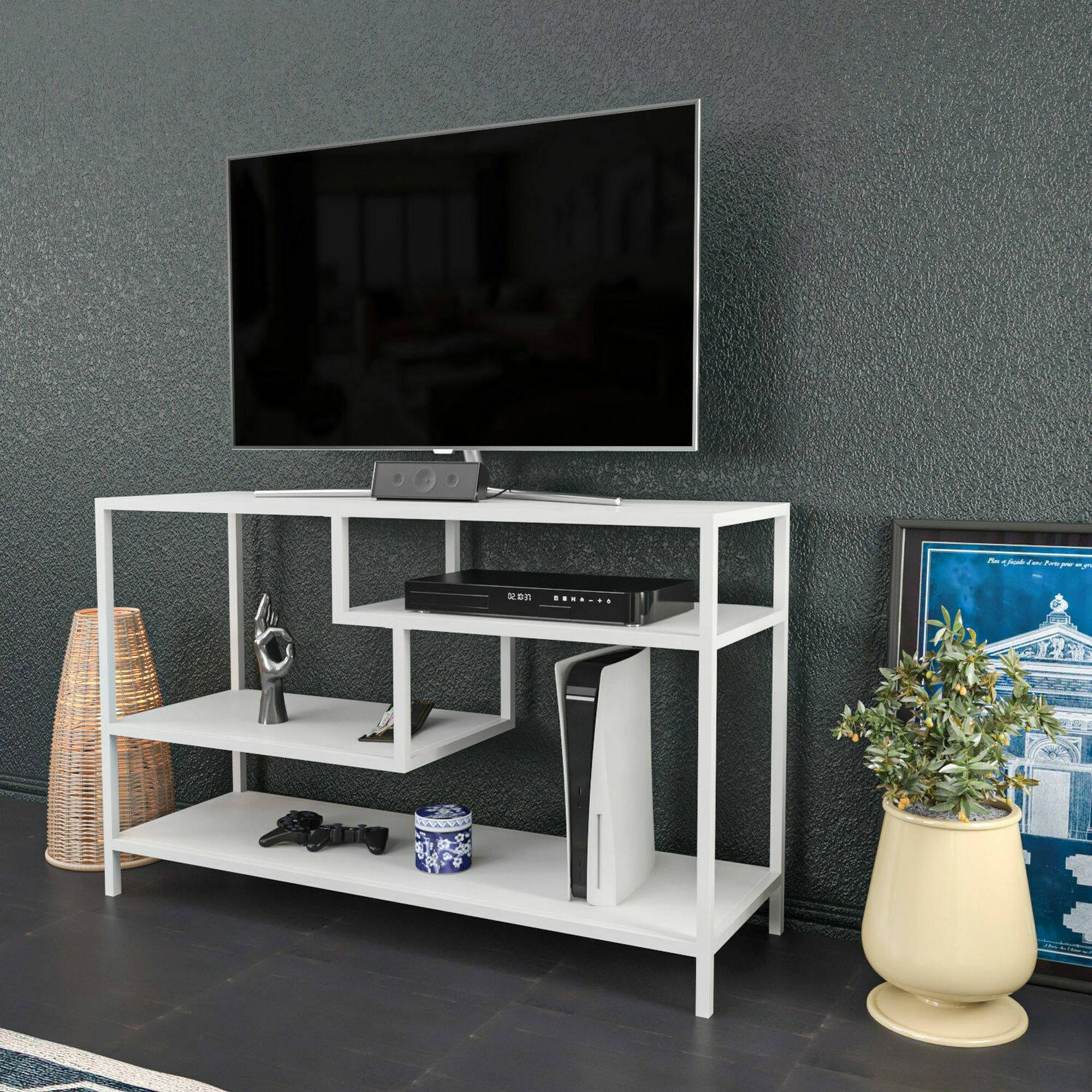 Mobile porta TV Dplizzar, Credenza da soggiorno, Armadio basso per TV, Base parete attrezzata, 120x39h75 cm, Bianco