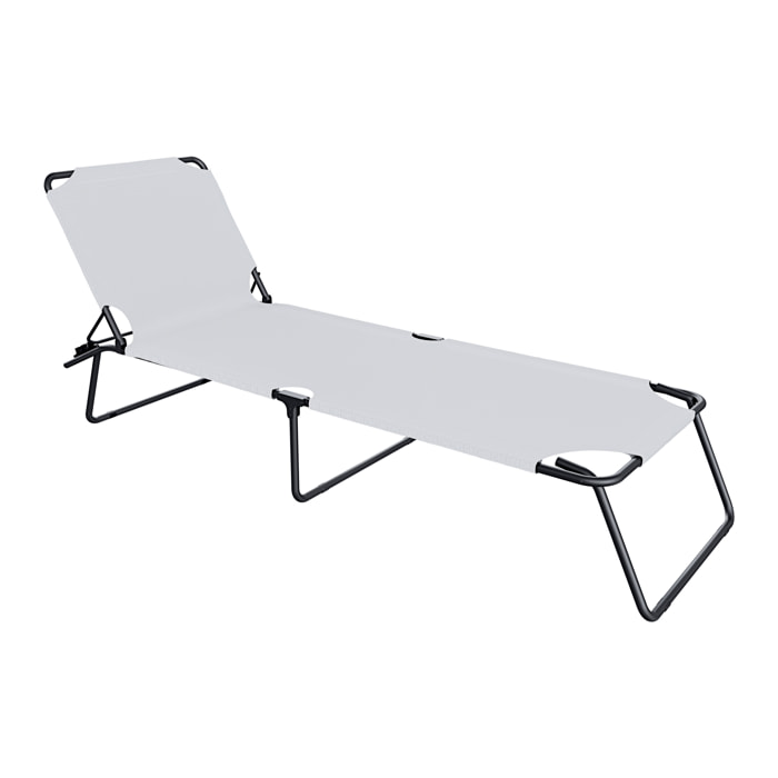 Lettino Pieghevole Prendisole Senza Tettuccio Parasole Reclinabile Regolabile Metallo Nero Sdraio Spiaggia Mare Giardino Piscina 187x53x24 Cm Bianco