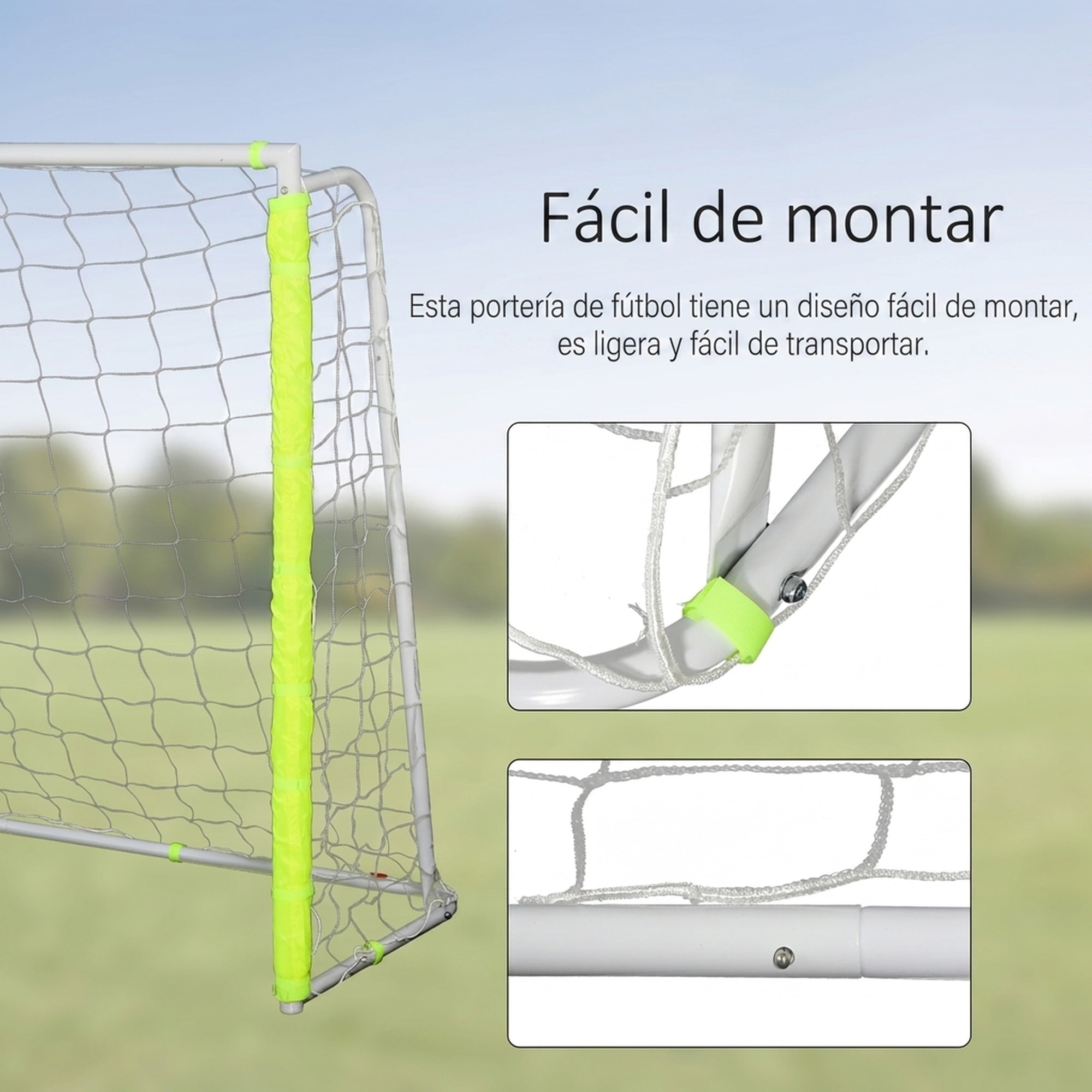 Portería de Fútbol, Puerta de Fútbol con Soporte de Metal y Red, para Entrenamiento en Jardín, Aire Libre, 186x62x123 cm, Blanco y Amarillo