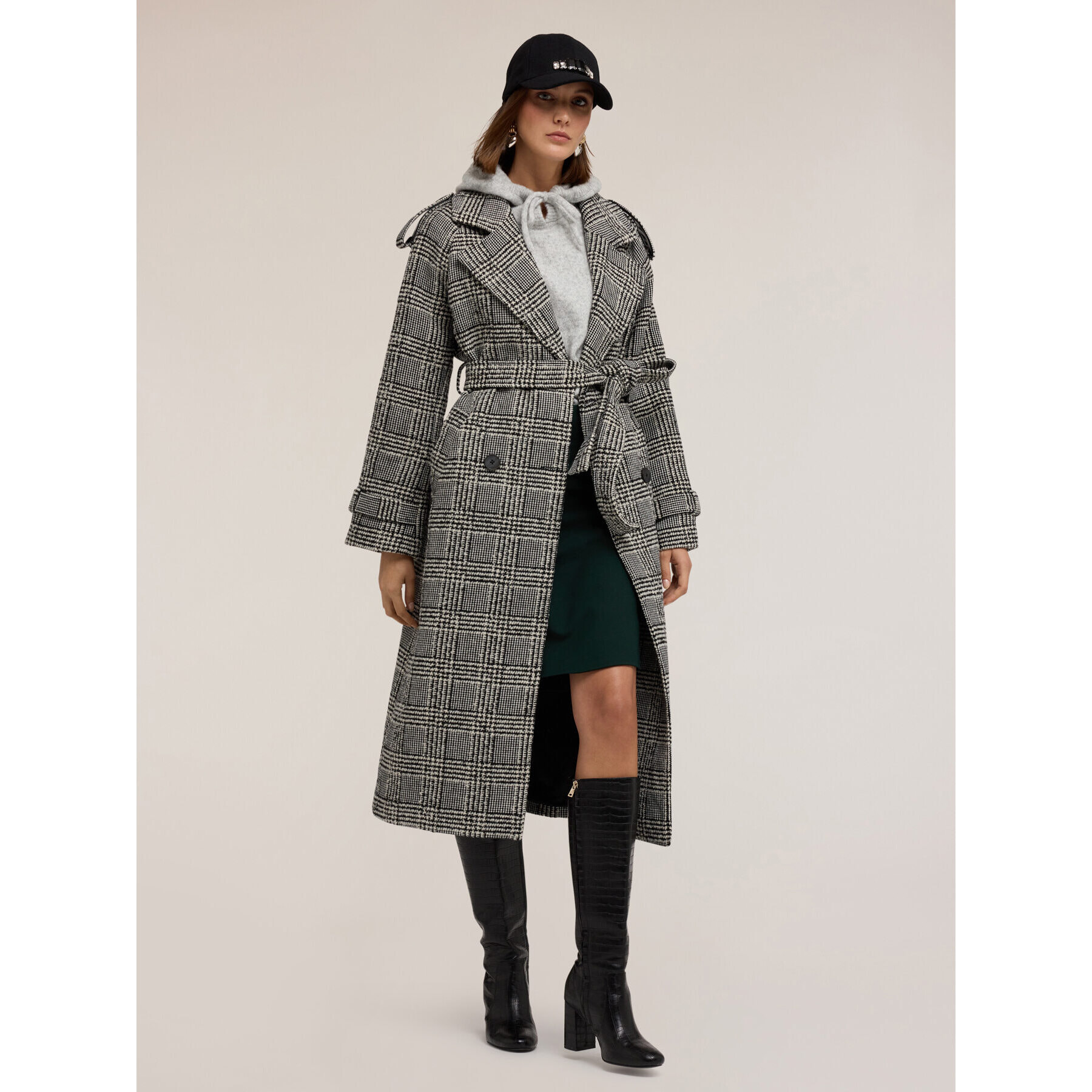 Motivi - Cappotto in misto lana fantasia check - Grigio