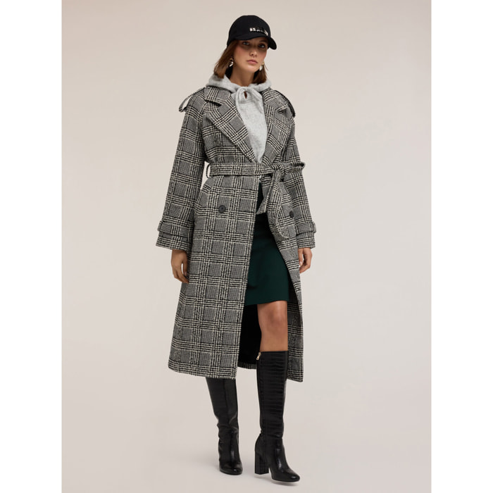 Motivi - Cappotto in misto lana fantasia check - Grigio