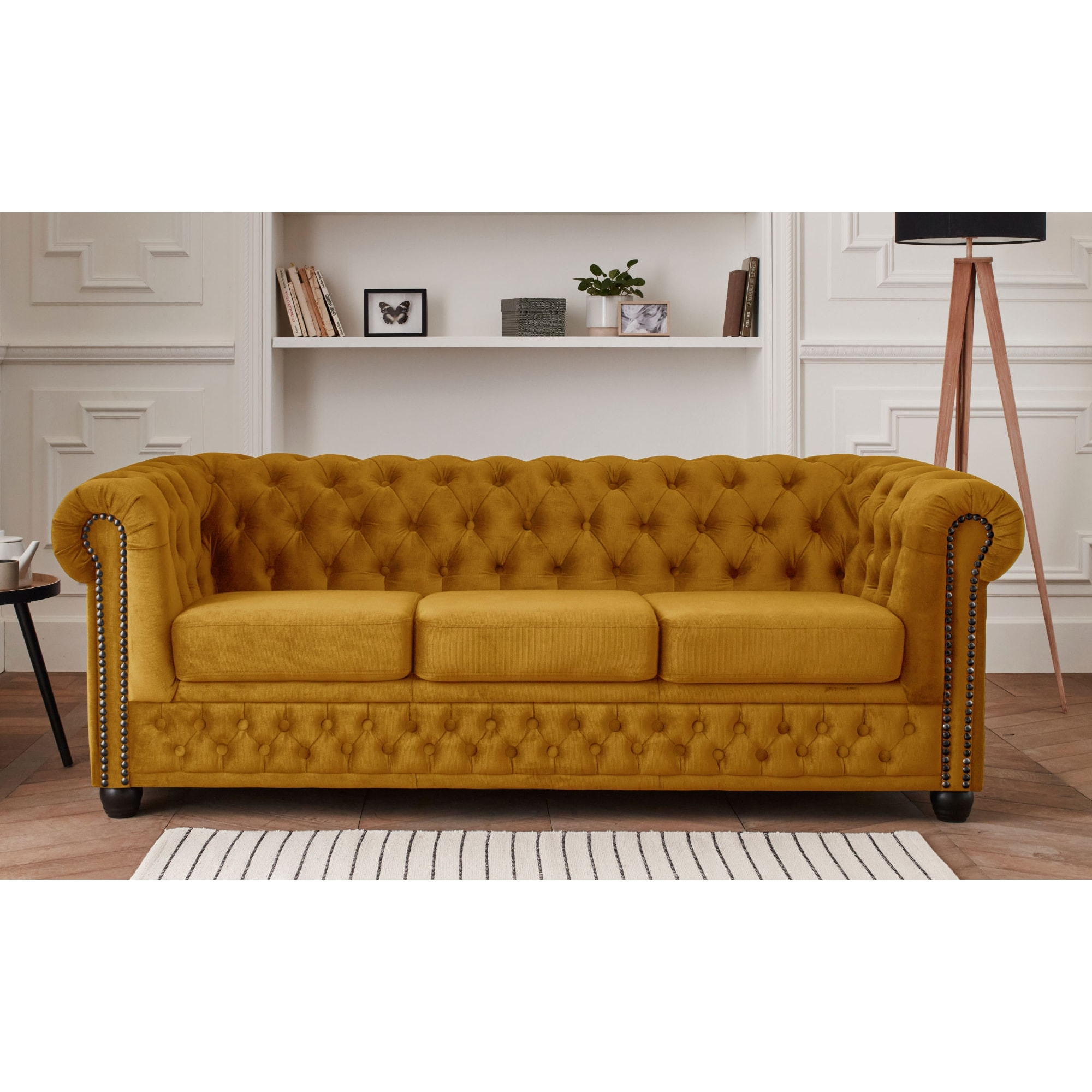 William - canapé Chesterfield - 3 places - en velours - Jaune