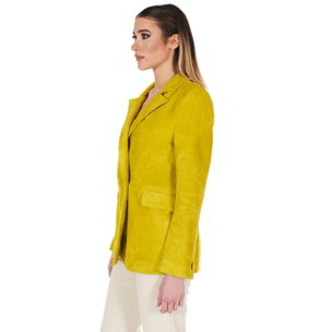 Blazer doppiopetto in pelle camoscio giallo chiusura bottone