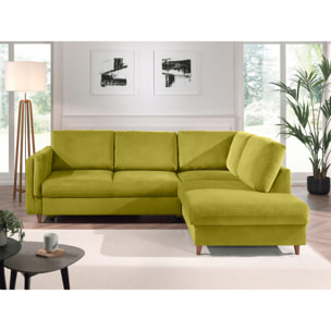 Brooke - canapé d'angle droit - convertible - 5 places - en velours - Vert Olive