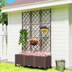 Jardinière avec treillis sur roulettes auto-arrosage PP marron
