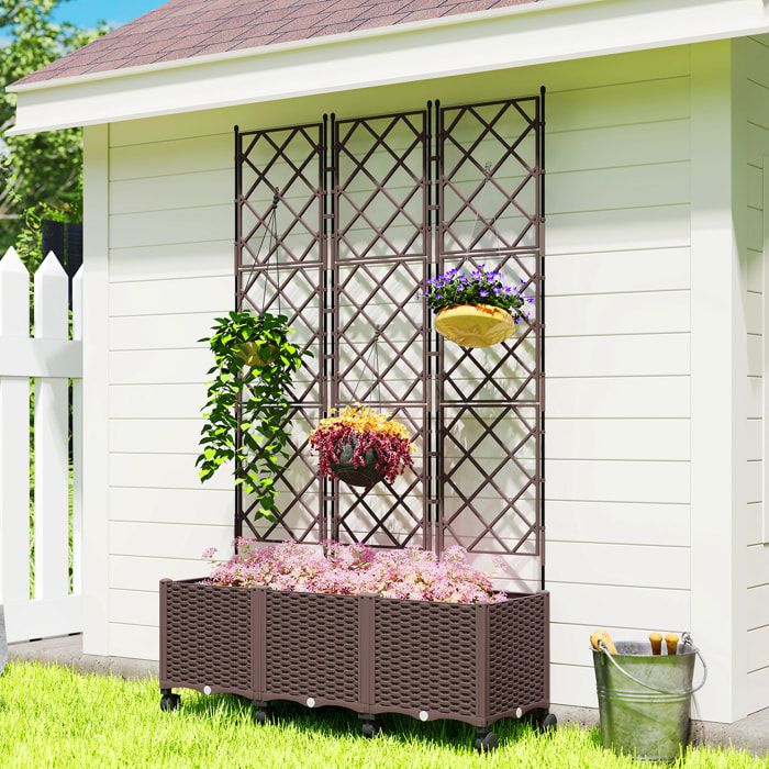 Jardinière avec treillis sur roulettes auto-arrosage PP marron