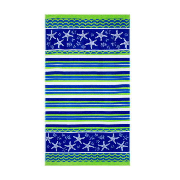 Telo Mare Spugna Jacquard Spiaggia Disegno Stelle Marine