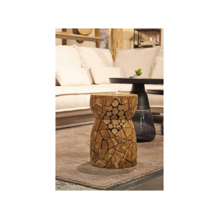 Table d’appoint / Tabouret rond 30 x 45 cm en bois de teck - DINGO