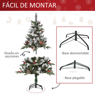 HOMCOM Árbol de Navidad Artificial 120 cm con 266 Ramas 27 Piñas y 27 Bayas Hojas de PVC PE Base Plegable y Soporte Metálico Decoración Navideña para Interiores Verde