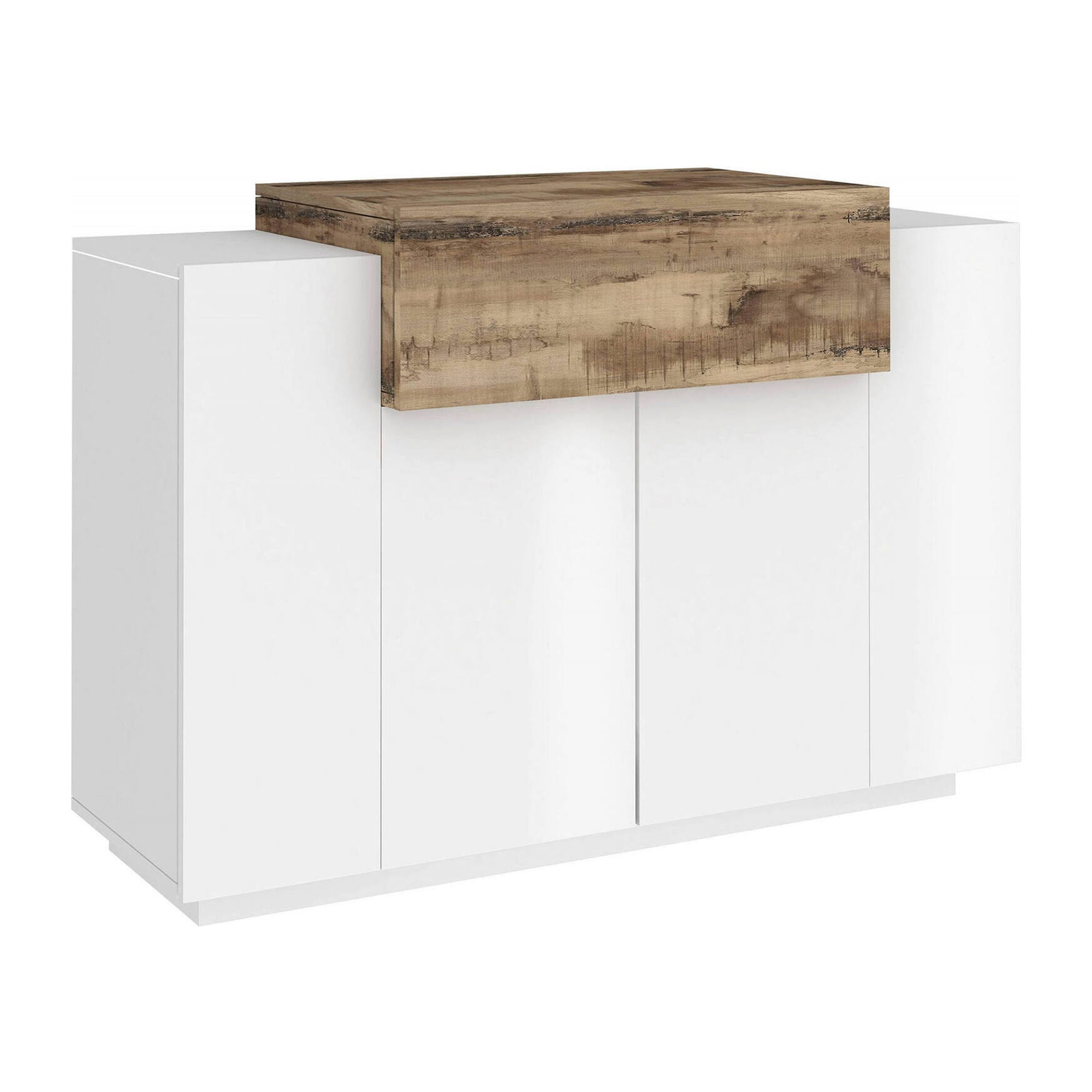 Scarpiera Aristotle, Mobile multiuso a 2 ante e 1 anta a ribalta, Portascarpe da ingresso, 100% Made in Italy, cm 120x45h86, Bianco lucido e Acero