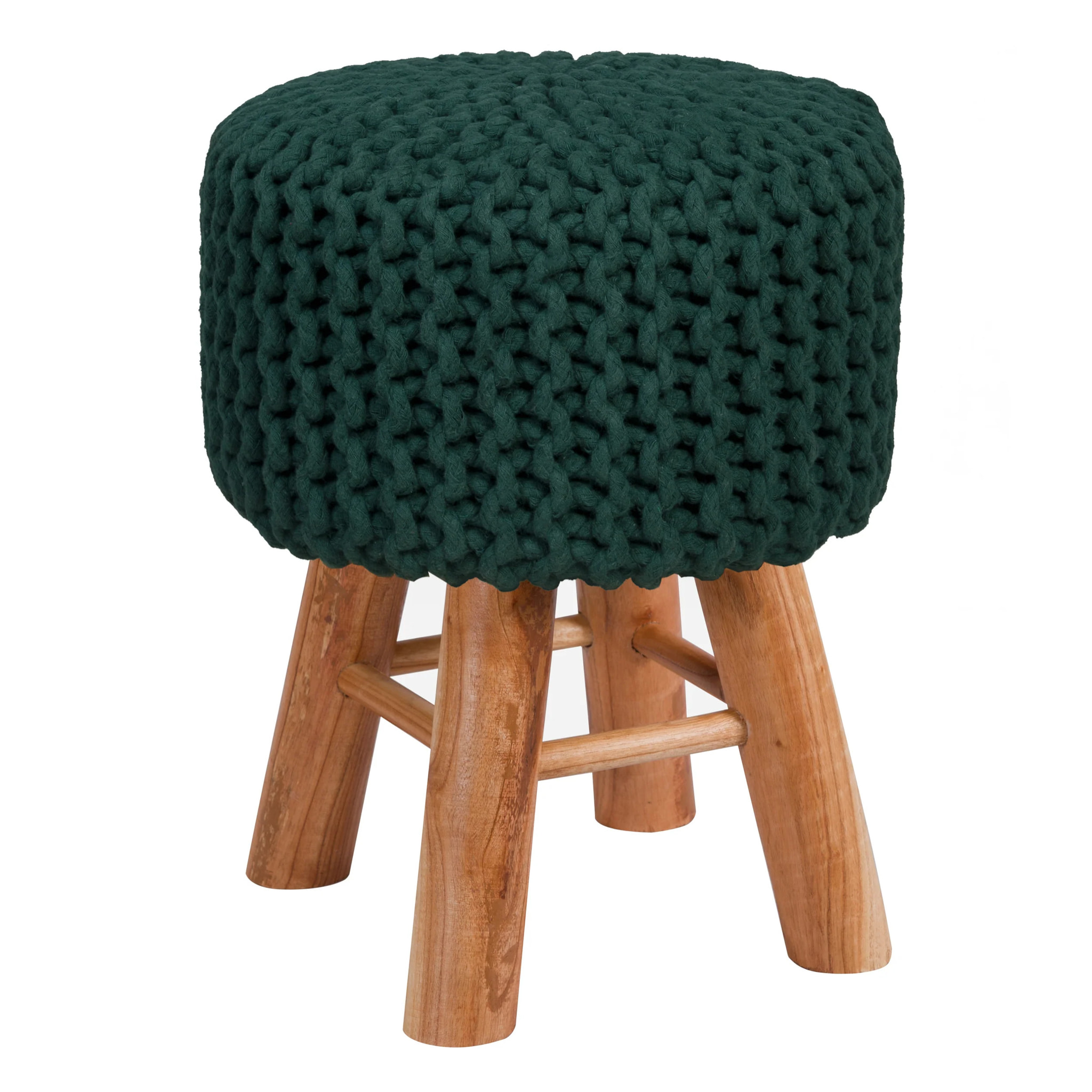 Petit tabouret tricot en coton vert sapin - Lisa