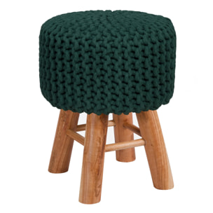 Petit tabouret tricot en coton vert sapin - Lisa