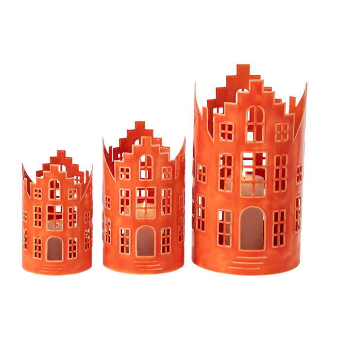 J-Line 3 lanternes maison - fer - orange