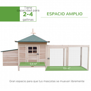 Gallinero de Madera de Abeto Refugio Jaula para Gallinas Pollos Exterior con Caja Nido Bandeja Extraíble y Espacio para Correr 196x76x97 cm Natural