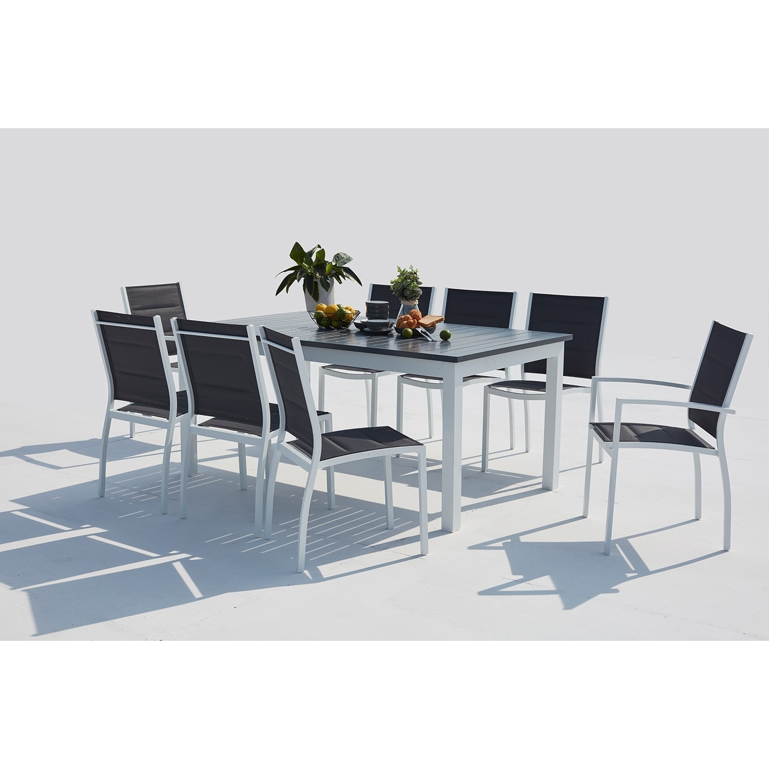 Table de jardin extensible et 8 chaises alu/toile PVC blanc BERENIS