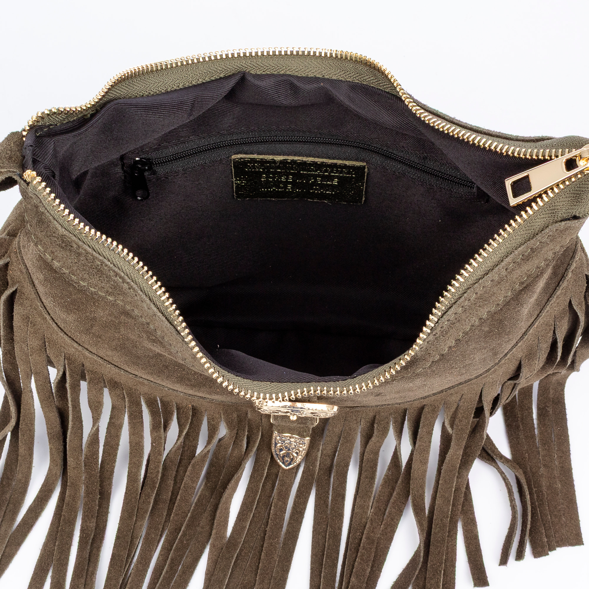 Barlassina borsa a tracolla Donna. Pelle scamosciata autentica, con frange.