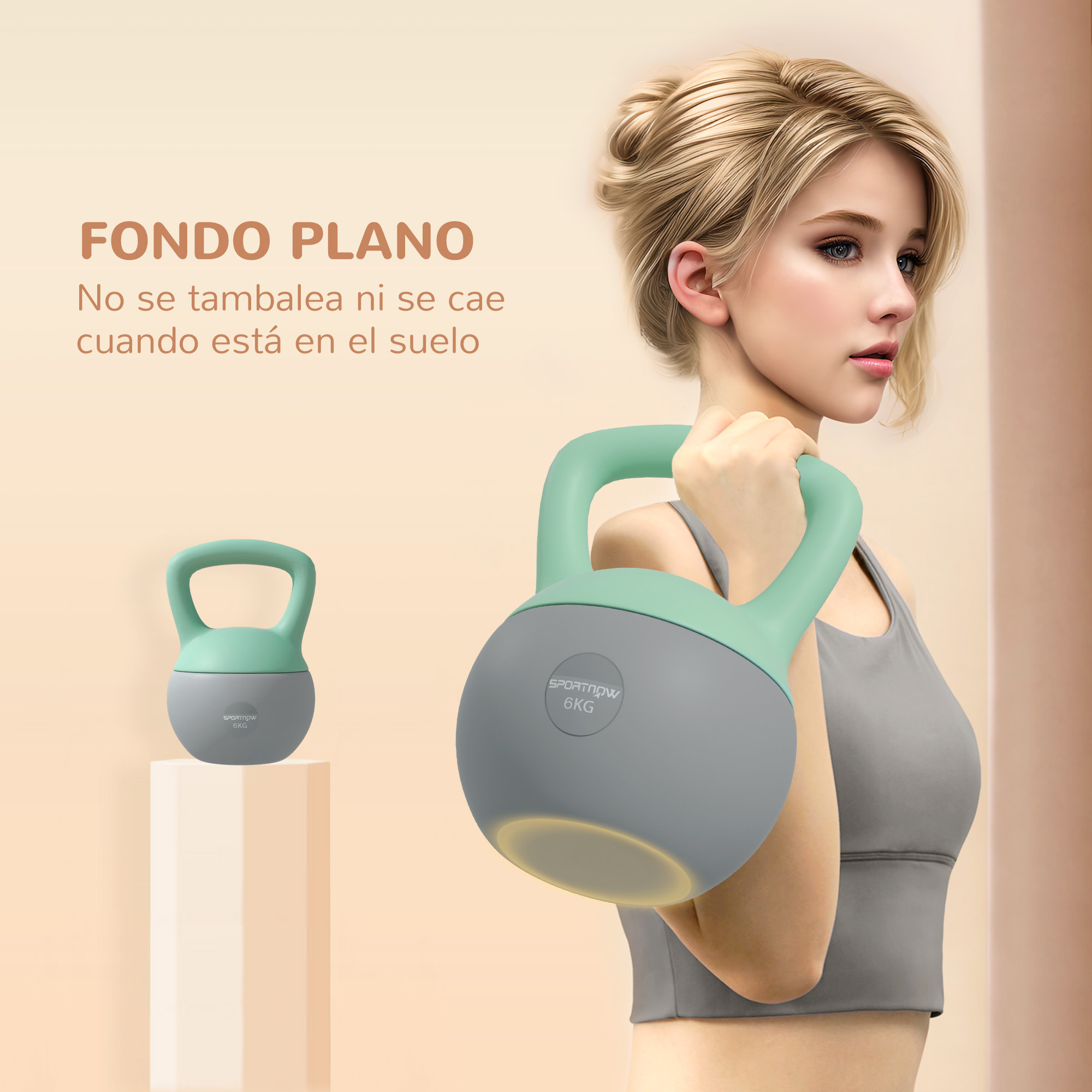 Pesa Rusa 8 kg, Soft Kettlebell Relleno de Arena Metálica y Mango Antideslizante, para Entrenamiento Culturismo en Casa, Gimnasio, Verde Menta y Gris