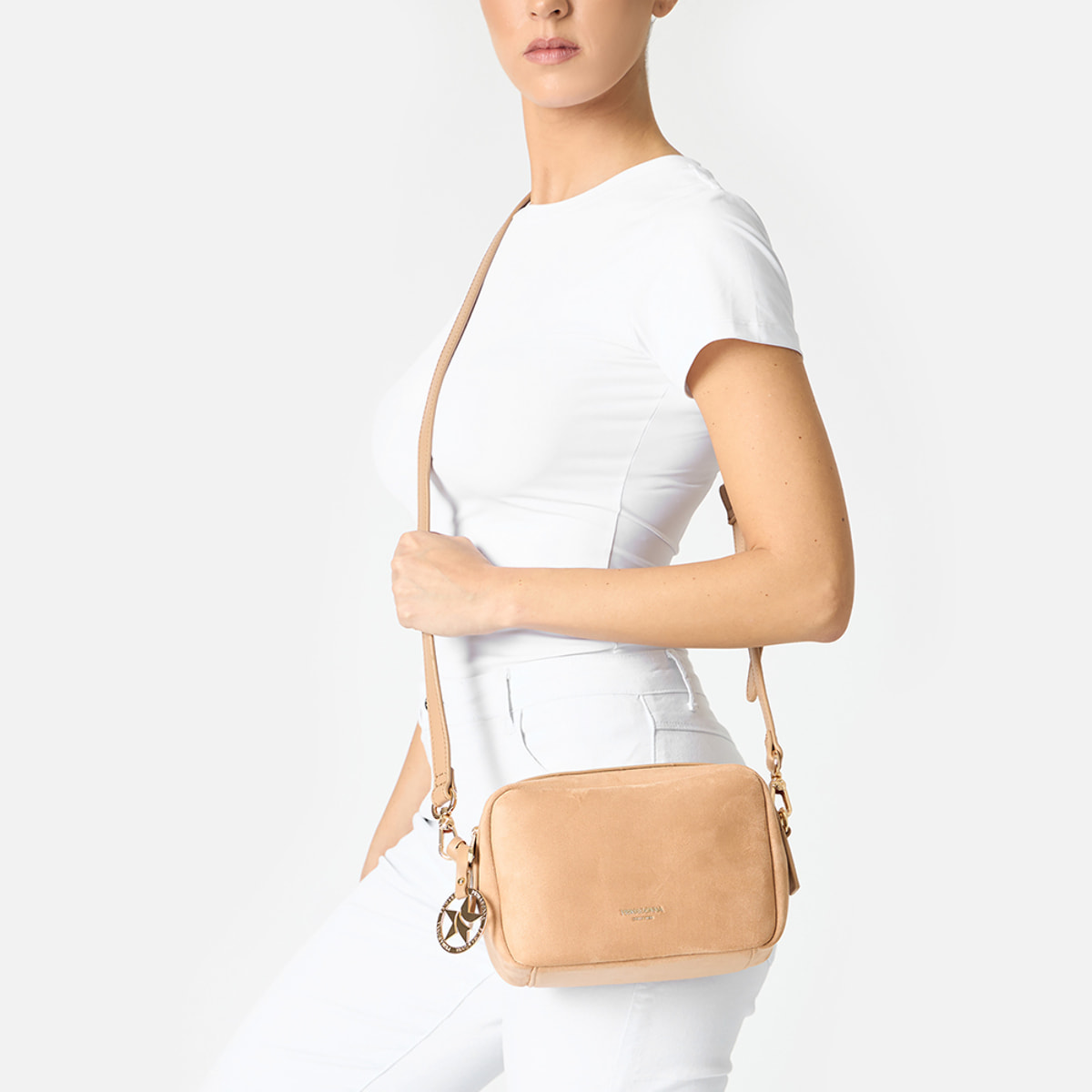 Tracolla donna taupe in microfibra