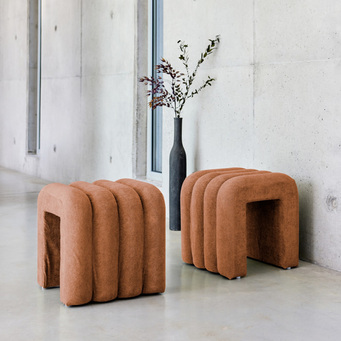 Set de 2 poufs contemporains en tissu orange