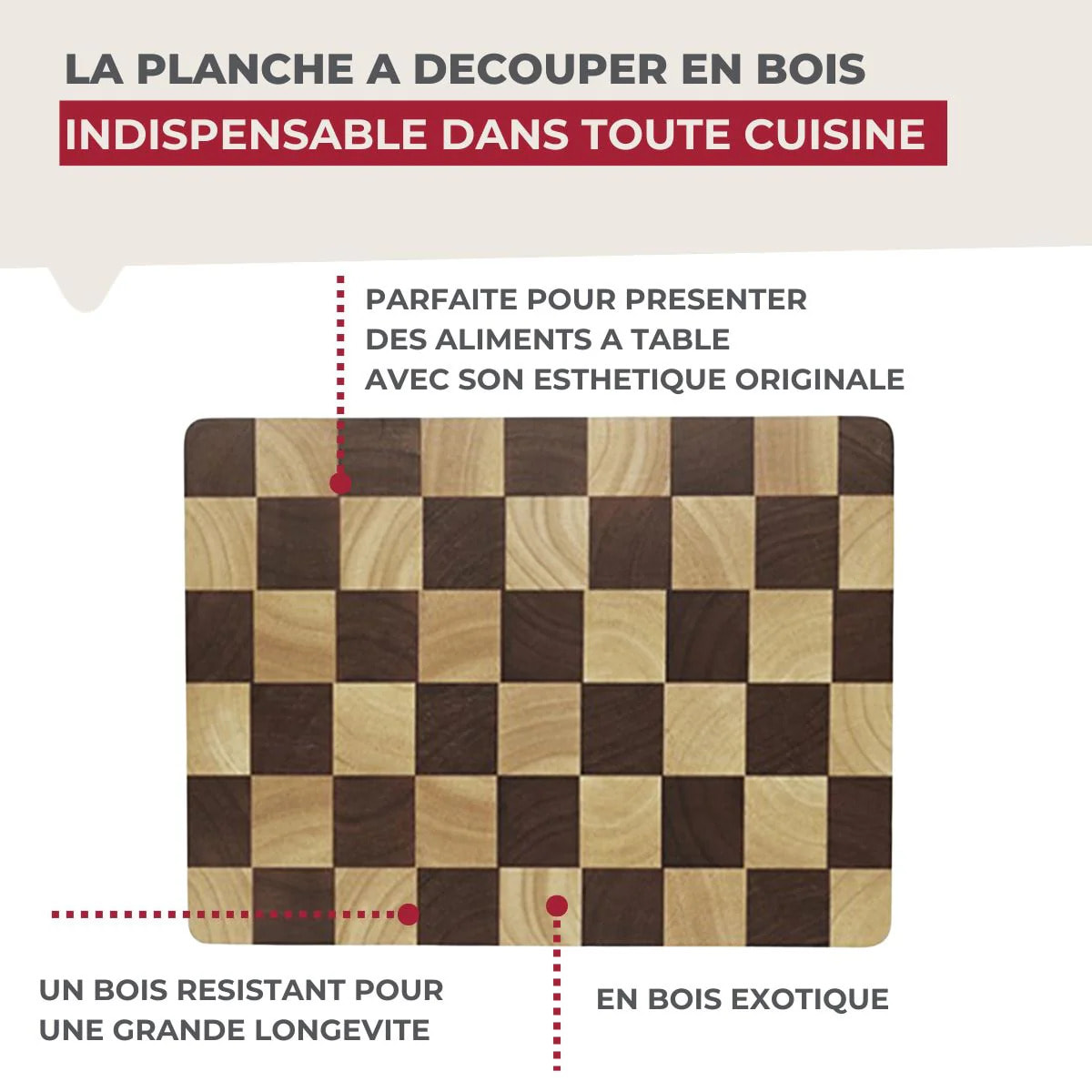 Planche à découper en hévéa Fackelmann Boissellerie