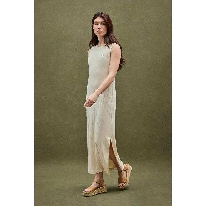 Vestito crema a costine smanicato con logo Polo Club