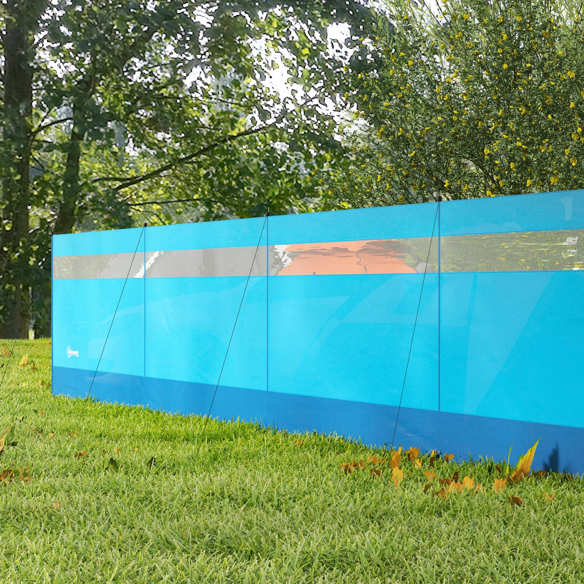 Cortavientos para Camping de 4 Paneles 725x140 cm Paravientos Playa con Panel Superior Transparente Postes de Acero Estacas y Bolsa de Transporte Impermeable para Jardín Playa Azul