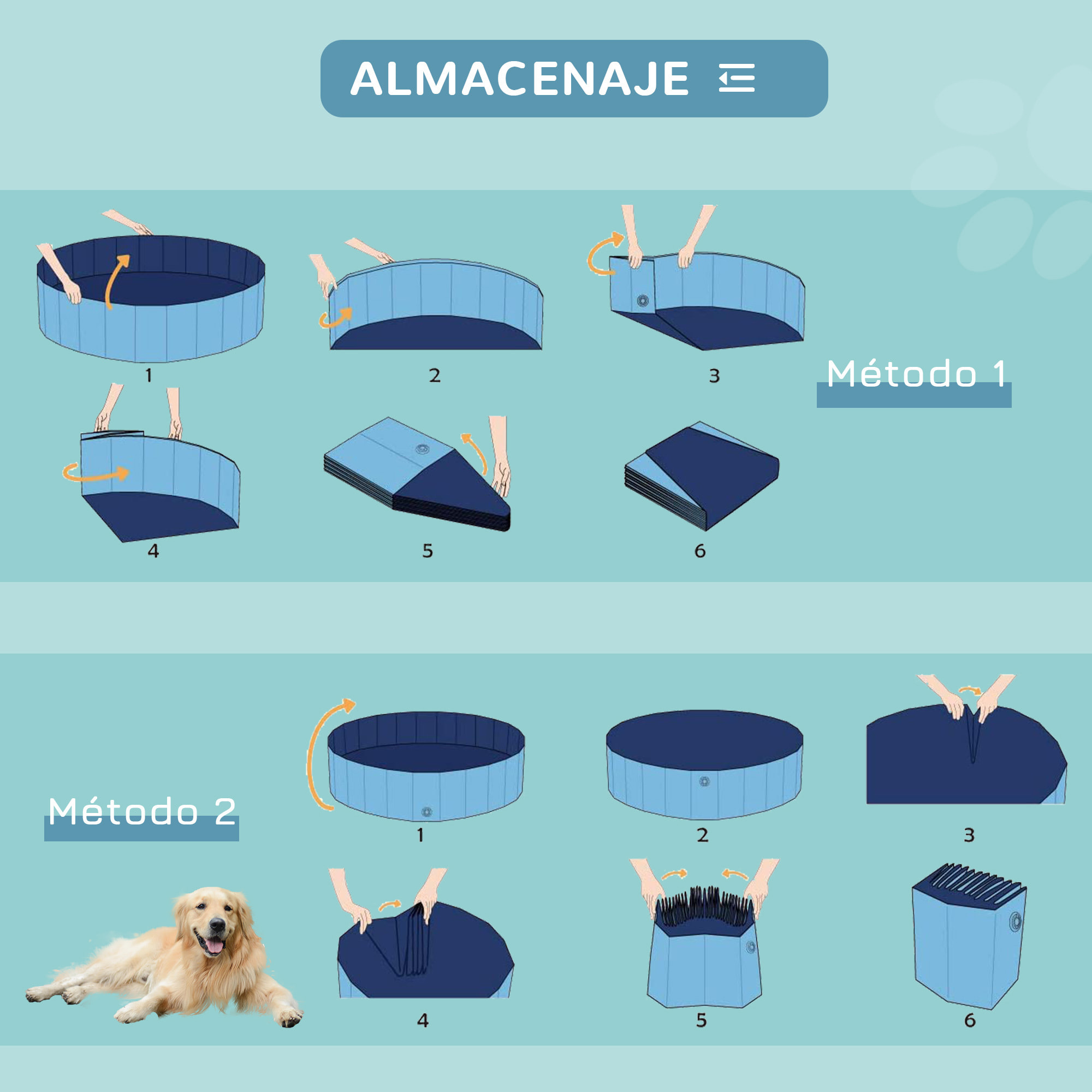 Bañera Plegable para Mascotas de PVC y Madera 100x30cm Azul