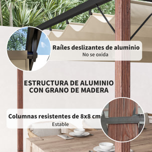 Pérgola con Techo Retráctil Pérgola de Aluminio 4x3 m Cenador con Tela de Poliéster Anti-UV Resistente al Agua Pabellón para Jardín Patio Terraza Exterior Natural y Café