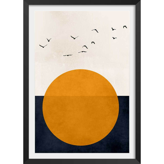 Affiche dessin ""mélodie de la vie"" Affiche + cadre en bois - Noir