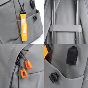 Mochila multi compartimento, porta Laptop 13''. Capa impermeable. Adaptable a Trolley. Toma USB externa. Repelente al agua.