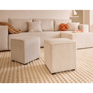 Topaze - canapé d'angle réversible 4 places - convertible avec coffre, tablette et poufs - en velours côtelé - Beige