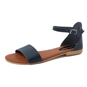 Sandali Flat Made in Italy in pelle colore Blu, Altezza tacco 1,2 cm