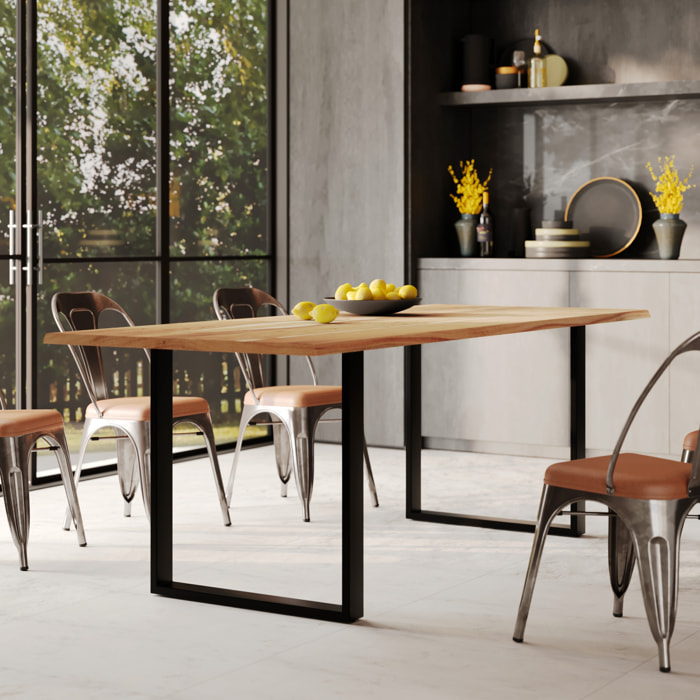 Table rectangulaire 8 personnes en bois d'acacia et métal  220 cm - Joko