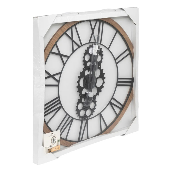 Horloge mécanique "Maelo" en bois et métal D70cm