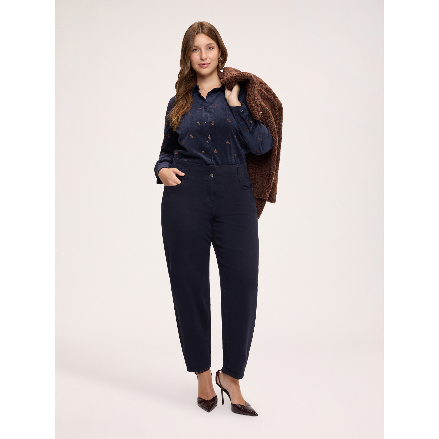 Fiorella Rubino - Camicia in velluto a coste con ricami floreali - Blu