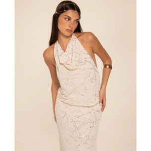 Blusa de gasa bordada con lazada al cuello de mujer