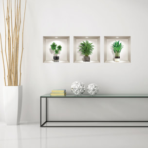 Stickers muraux 3D | Sticker Mural Autocollant effet 3D plantes vertes d'intérieur - Stickers adhésifs 3D Chambre Salon Trompe l'oeil