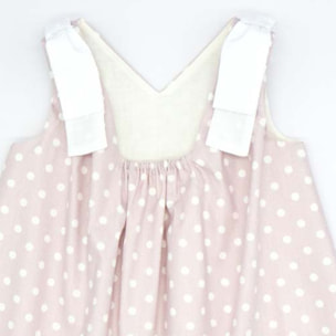 VESTIDO DE LUNARES CON ESCOTE EN PICO LAZOS EN BLANCO