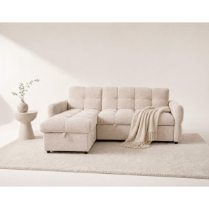 Octave - Canapé d'angle réversible 4 places convertible avec coffre en velours texturé - Beige