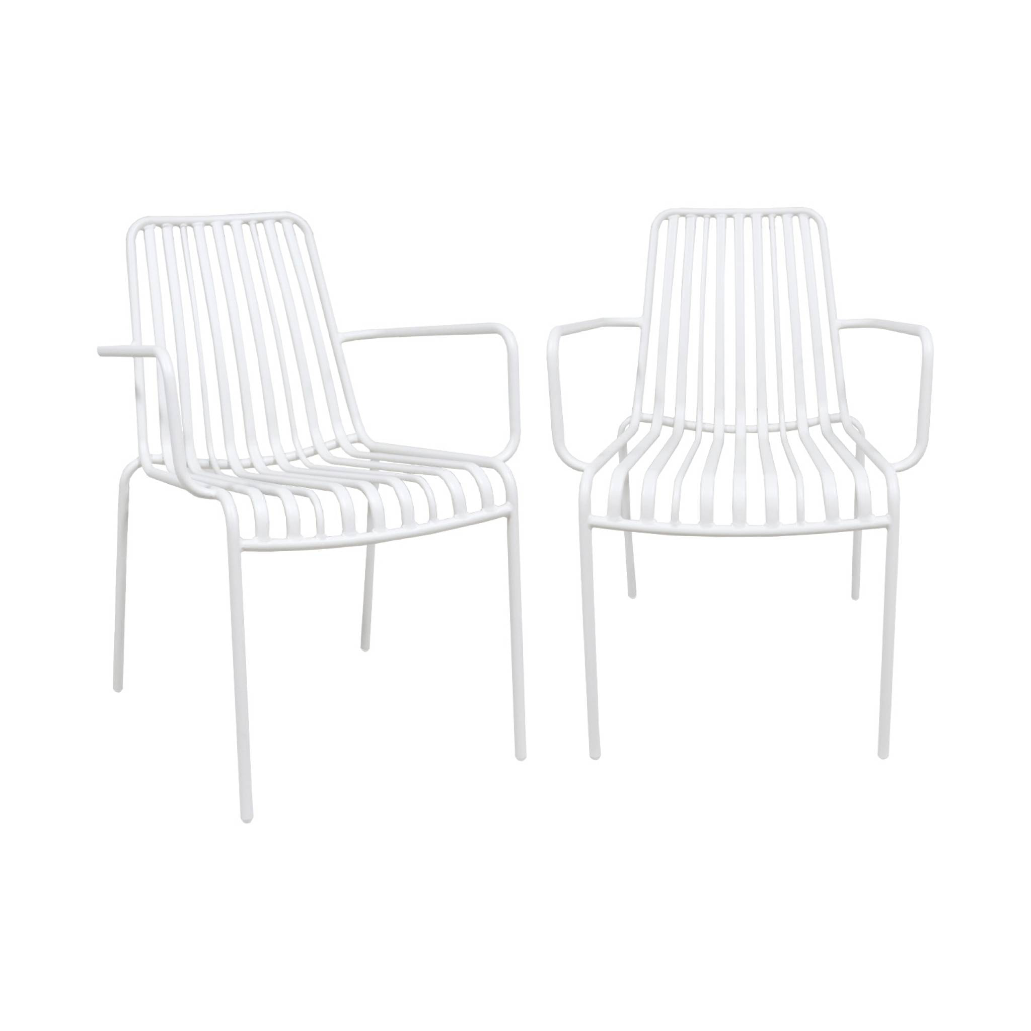 Lot de 2 fauteuils de jardin FLORIDA blanc empilable en acier. L 59 x P 53.5 x H 78 cm