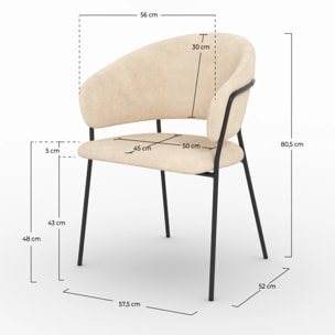 Lot de 2 chaises en tissu beige et pieds en métal noir  - Amaya