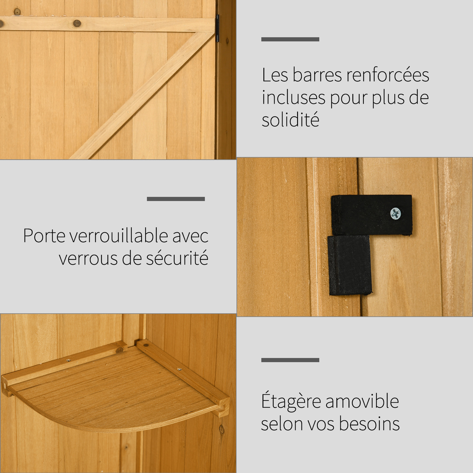 Armoire abri de jardin remise pour outils 3 étagères 2 portes loquets toit pente bitumé 77L x 54l x 179H cm sapin traité lasuré