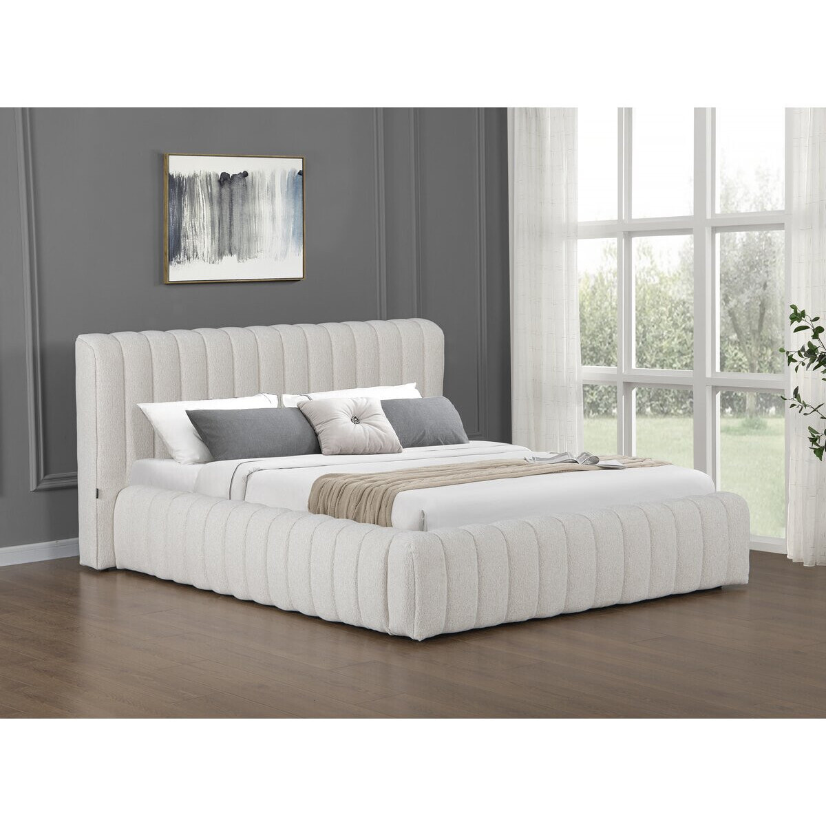 Lit double en tissu avec coffre "Tignes" - 160 x 200 cm - Beige