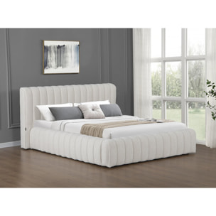 Lit double en tissu avec coffre "Tignes" - 160 x 200 cm - Beige