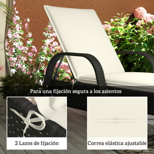 Pack 2 Cojines para Tumbonas Plegables Colchonetas para Tumbonas de Jardín Exterior 193x58x6 cm con Correas de Sujeción Protección UV Resistente a Salpicaduras Crema