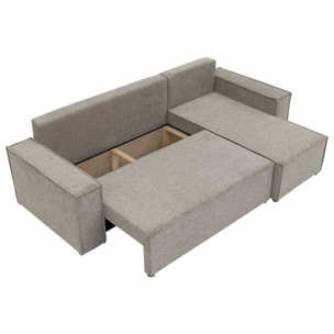 Cezanne - Canapé d'angle réversible 4 places convertible avec coffre en tissu texturé - Gris clair