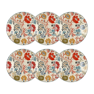 Lot de 6 assiettes à dessert florales en grès 20cm JAIPUR
