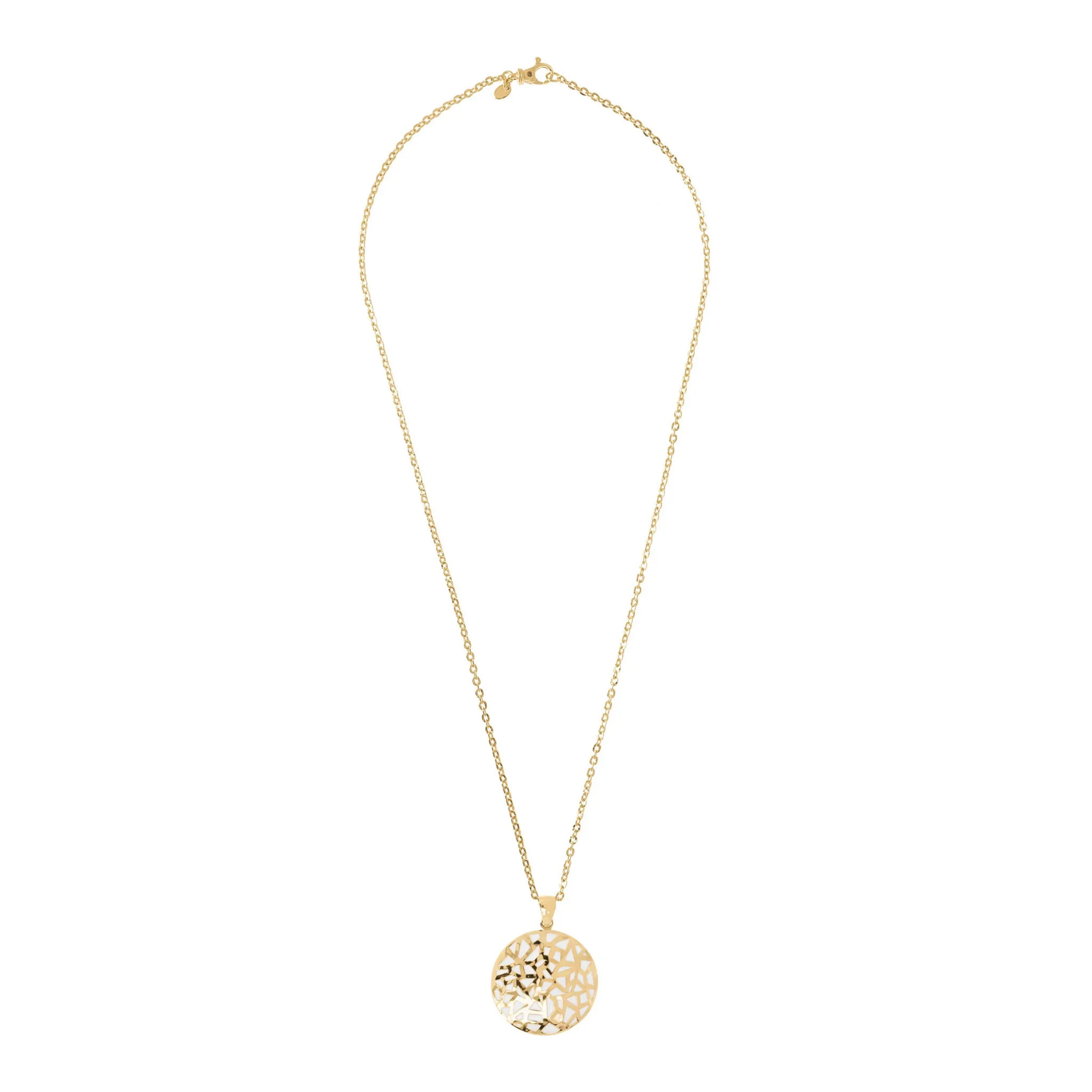 Collana Lunga Catena Forzatina con Pendente Azzurro Tondo Smaltato e Traforato