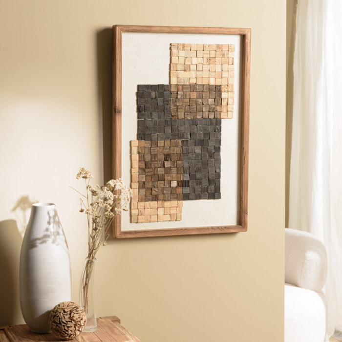 ANDRIAN - Décoration murale n°2 42x62cm mosaïque beige/noire Pin recyclé