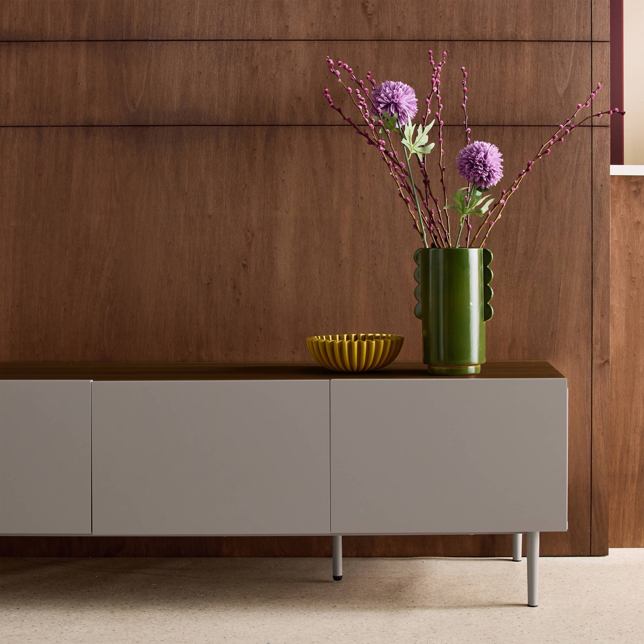 Meuble TV métal et décor bois 4 portes 180cm ASHTON